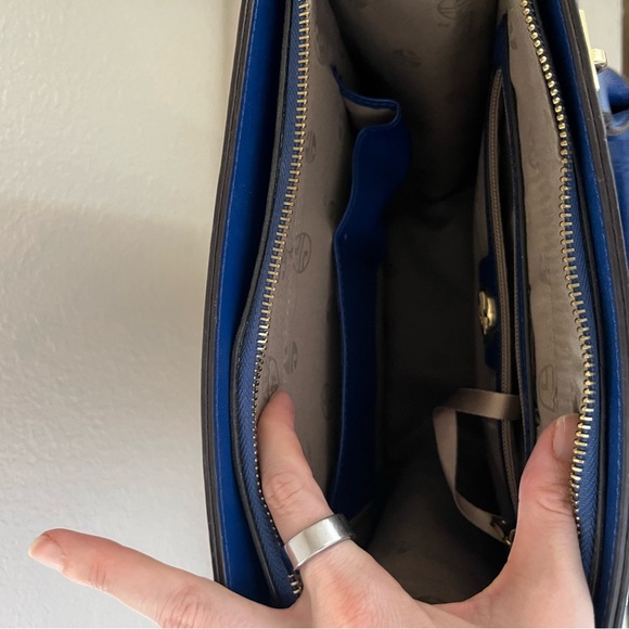 Segolene en Cuir Paris Blue Leather Satchel Tote Bag Purse Handbag - Picture 8 of 10